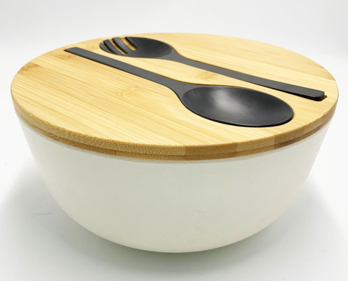 Mannbiotech - Customized Bamboo Salad Bowl Set with with Lid, Spoon & Fork