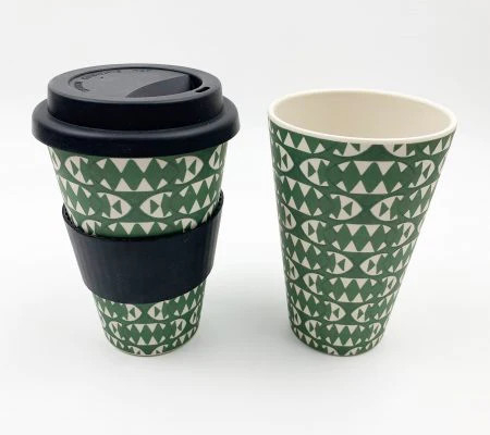 Mannbiotech - Personalized Reusable Bamboo Coffee Cups 16oz 470ml with Silicone Lid & Sleeve