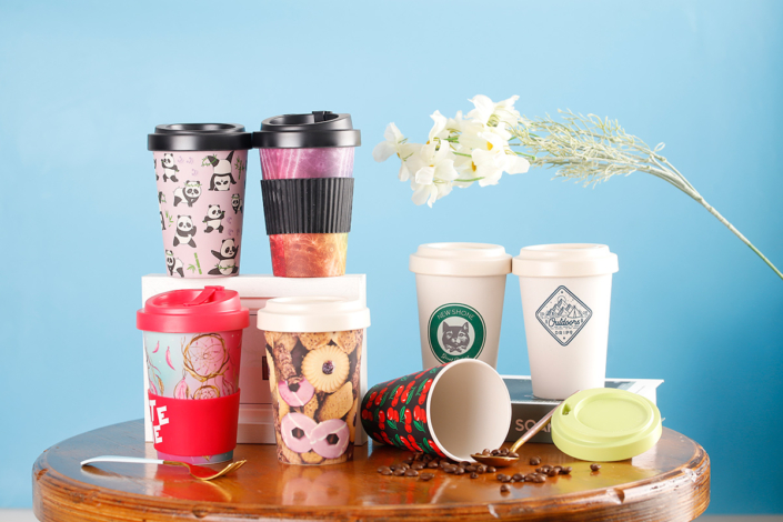 Mannbiotech - Reusable Customized Bamboo Coffee Cups Travel Mug with Lid 16oz 470ml