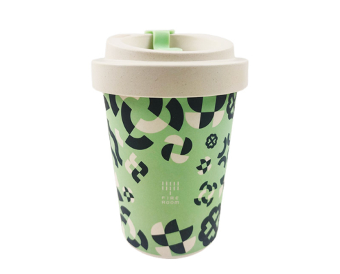 Mannbiotech - Bamboo Fiber Reusable Personalized Coffee Cups with Lids (12 Oz Cups Wholesale)