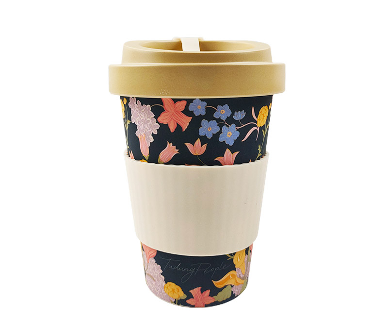 Mannbiotech - 16 oz Personalized Bamboo Coffee Cups Takeaway with Lid and Silicone Sleeve Wholesale