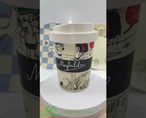 Mannbiotech - Video of Comic Pattern Bamboo Fiber Custom Coffee Cups